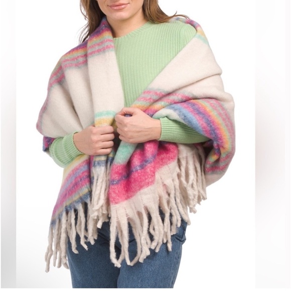 Free People Colorful Skye Stripe Throw Blanket Wrap, NWT - Picture 2 of 11